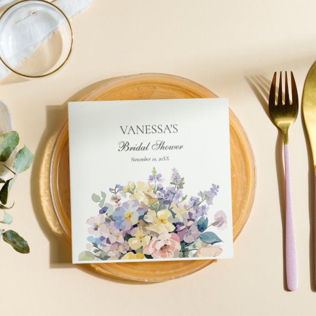 GUARDANAPO DE PAPEL PASTEL BLOOMING WILDFLOWERS MONOGRAMA BRIDAL (Criador carregado)