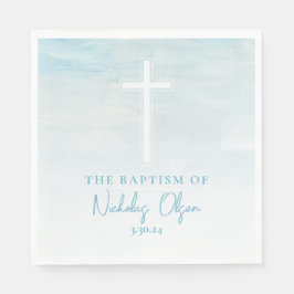 Guardanapo De Papel Pastel Blue Watercolor Baptism Napkins