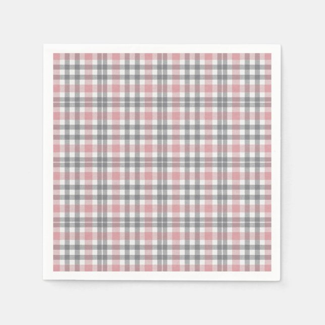 Guardanapo De Papel Pastel Blush Pink Gray White Plaid Pattern (Frente)