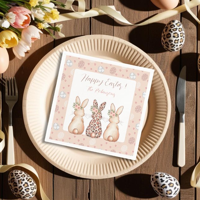 Guardanapo De Papel Pastel Bunny Trio Festivo (Pastel Bunny Trio Festive custom Napkins)