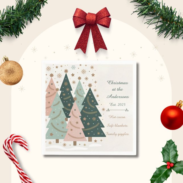 Guardanapo De Papel Pastel Christmas Trees Personalized Holiday (Criador carregado)
