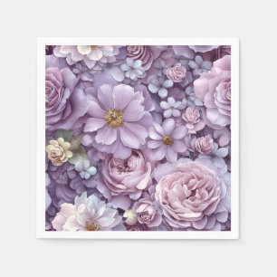 Guardanapo De Papel Pastel denso, rosa e arte botânica roxa