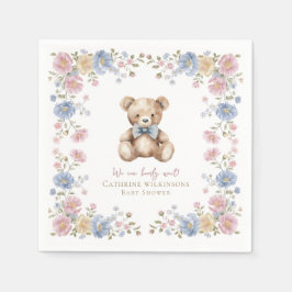 Guardanapo De Papel Pastel Floral Teddy Bear Baby Shower Napkins