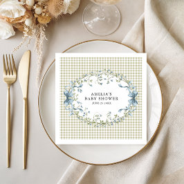 Guardanapo De Papel Pastel Gingham Blue Floral Baby Shower