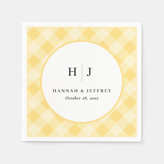 Guardanapo De Papel Pastel Gingham Wedding Yellow Napkins (Frente)