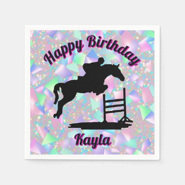 Guardanapo De Papel Pastel Glitter Horse Girl Birthday Napkins (Frente)