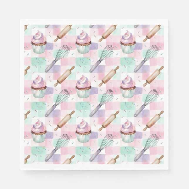 Guardanapo De Papel Pastel Pink & Mint Cupcake Baking Pattern (Frente)