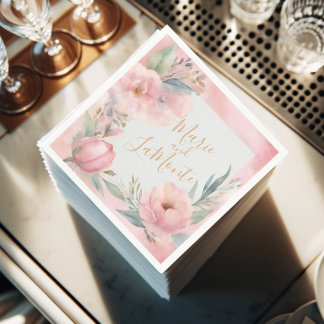Guardanapo De Papel Pastel Rosa Watercolor Casamento Floral Napkins