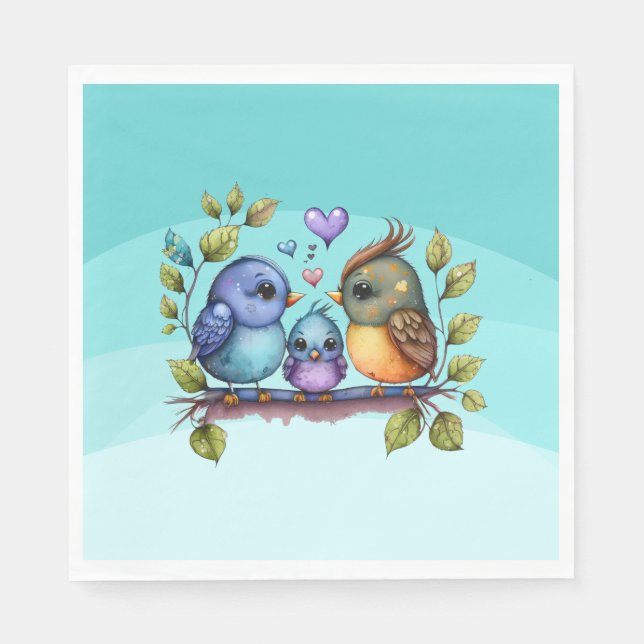 Guardanapo De Papel Pastel Teal Birds (Frente)