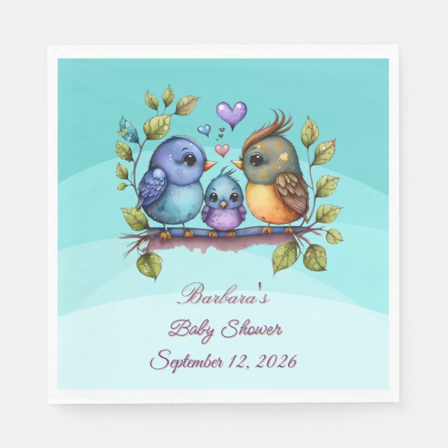Guardanapo De Papel Pastel Teal Birds (Frente)
