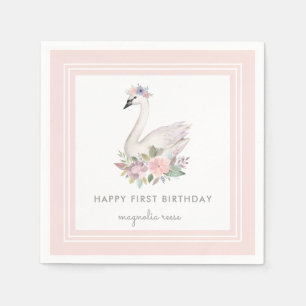 Guardanapo De Papel Pastel Watercolor Floral Swan Princess Birthday