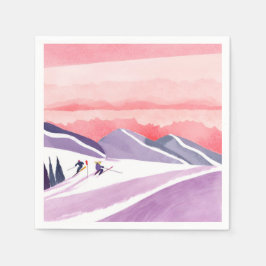 Guardanapo De Papel Pastel Watercolor Ski Mountain Sunset