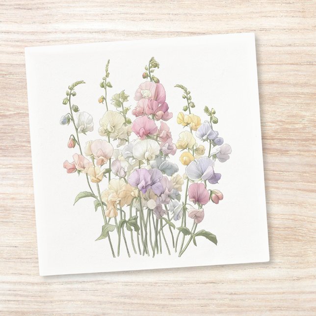 Guardanapo De Papel Pastel Whimsical Sweet Pea Flowers Coctail (Criador carregado)