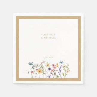 Guardanapo De Papel Pastel Wildflower Wedding Border Beige
