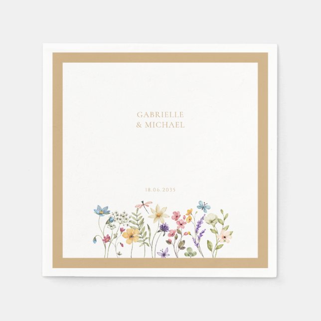 Guardanapo De Papel Pastel Wildflower Wedding Border Beige (Frente)