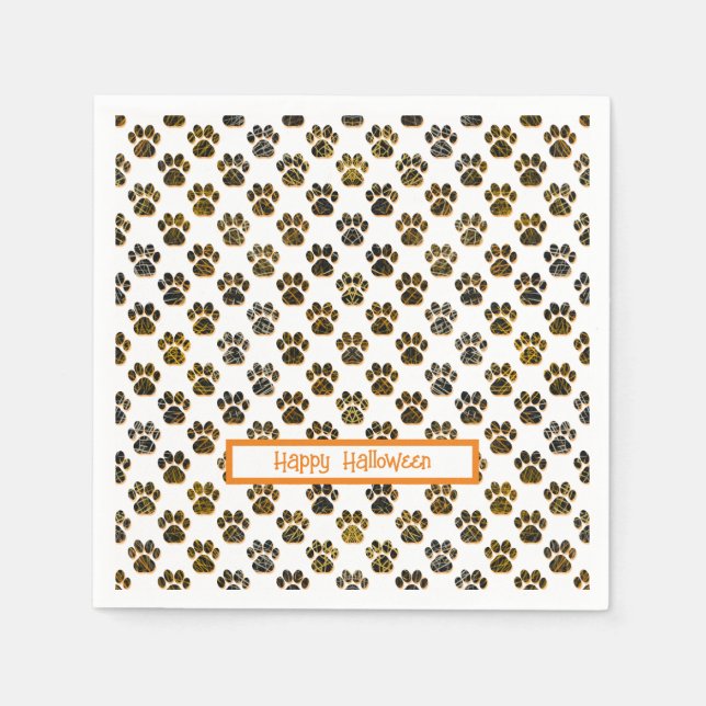 Guardanapo De Papel Pata Animal Silhouette Halloween Pawty White (Frente)