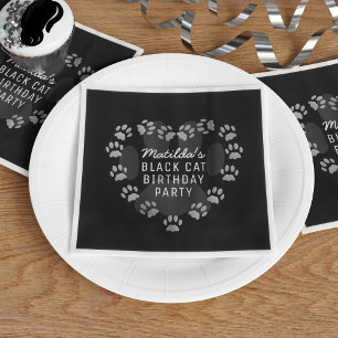 Guardanapo De Papel Pata de Cat Imprime Coração Pet Black Party Napkin