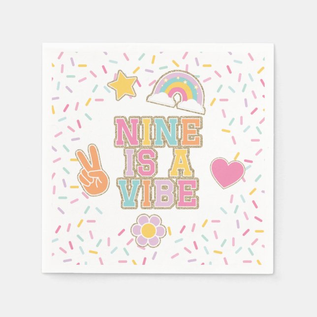Guardanapo De Papel Patch Preppy Nine é um Vibe Aniversário de 9 anos (Frente)