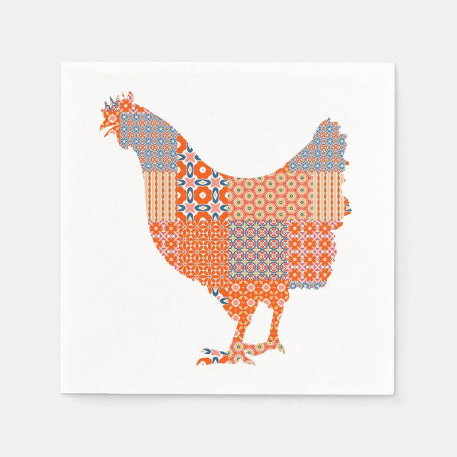 Guardanapo De Papel Patchwork Patterno Chicken Fazenda Animal (Frente)