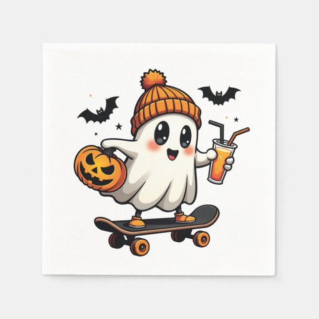 Guardanapo De Papel Patinação de Halloween Pumpkin Spice Ghost Fall (Frente)