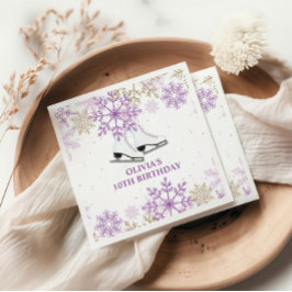 Guardanapo De Papel Patinação no Gelo Aniversário Floco de Neve Roxo e