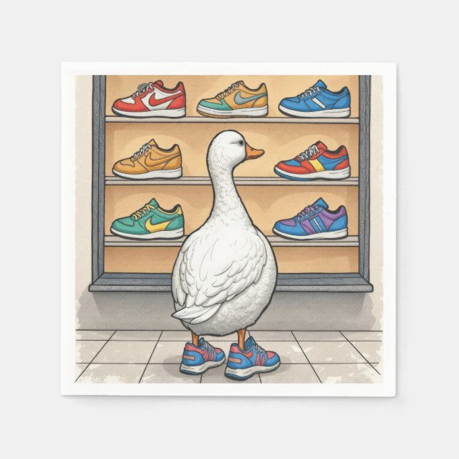 Guardanapo De Papel Pato Branco Faz Compras de Tênis na Vitrine (Frente)