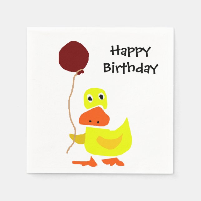 Guardanapo De Papel Pato Engraçado com Balão Feliz Aniversário Nápoles (Frente)