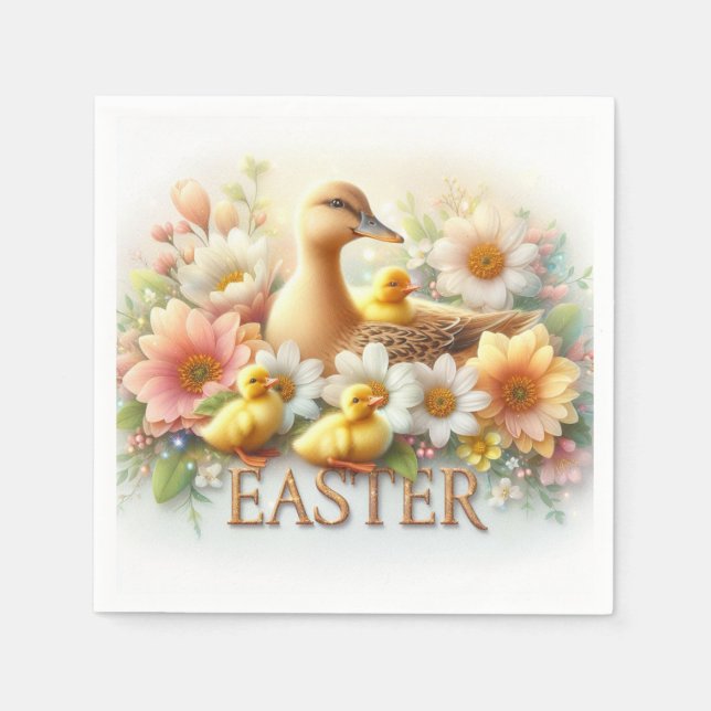 Guardanapo De Papel Patos páscoas, Patos e Flores (Frente)