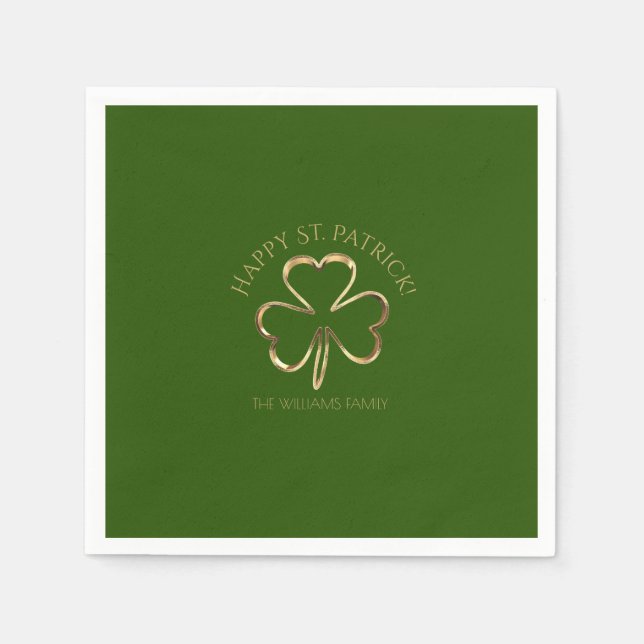 Guardanapo De Papel Patrick Green e Dourado Clover Shamrock (Frente)