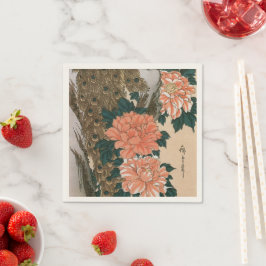 Guardanapo De Papel Pavão e Peônias de Hiroshige, Arte Japonês