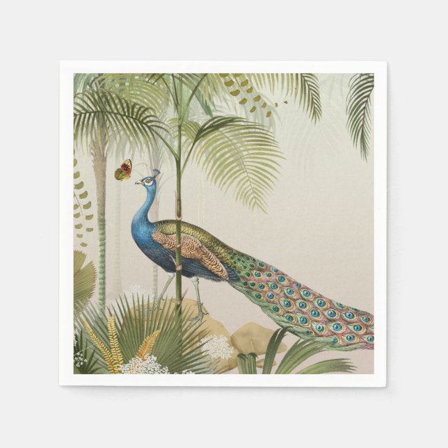 Guardanapo De Papel Pavão tropical com borboletas (Frente)