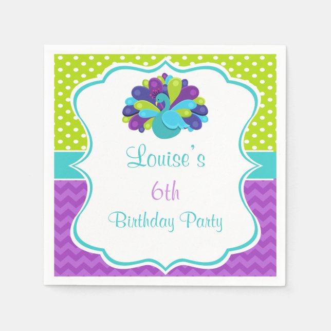 Guardanapo De Papel Pavão Verde e Roxo (Frente)