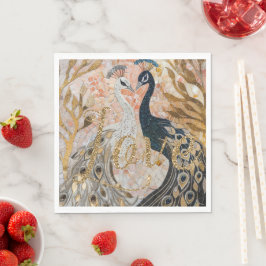 Guardanapo De Papel Pavões Dourado Brilho Amor Rubor Rosa