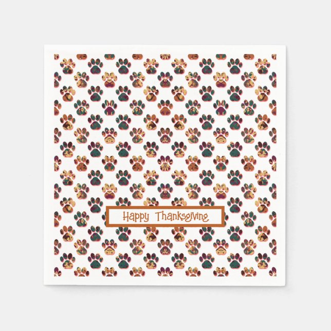 Guardanapo De Papel Paw Animal Silhouette Ação de Graças Pawty White (Frente)
