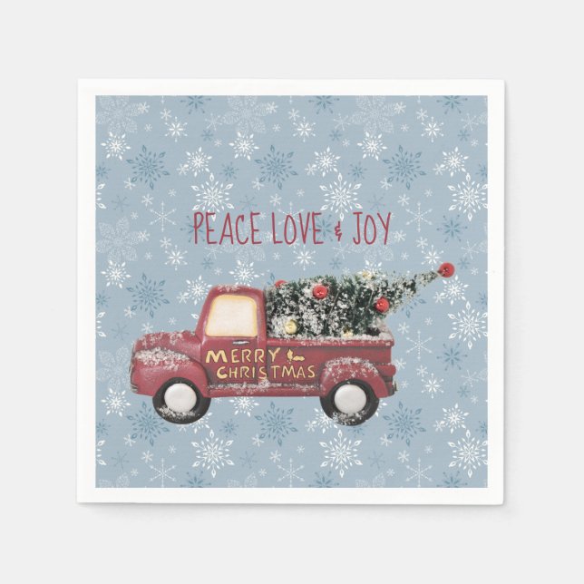 Guardanapo De Papel Paz Amor e Joy Toy Truck Feliz Natal (Frente)