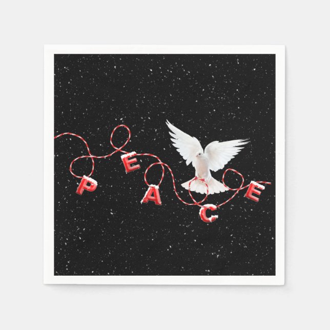Guardanapo De Papel Paz de Natal com Pombo e Flocos de Neve (Frente)