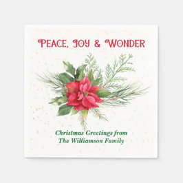 Guardanapo De Papel Peace Joy & Wonder Red Poinsettia Christmas