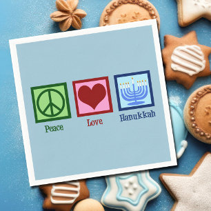 Guardanapo De Papel Peace Love Hanukkah Menorah Cute Blue Party