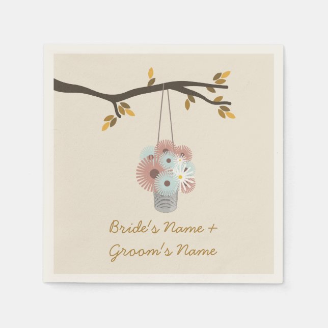 Guardanapo De Papel Peach + Casamento outono Azul Flores Nápoles (Frente)