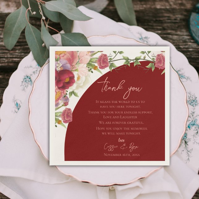 Guardanapo De Papel Peach Floral Red Arch Weding Obrigado Mensagem (Peach Floral Red Arch Wedding Thank you Message Napkins)