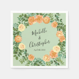 Guardanapo De Papel Peach & Light Green Peony & Rosa Floral Weding