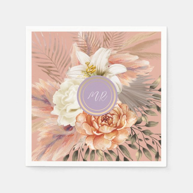 Guardanapo De Papel Peach Lilac Floral Wedding (Frente)