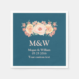 Guardanapo De Papel Peach Watercolor Floral Marinho Azul Casamento Nap
