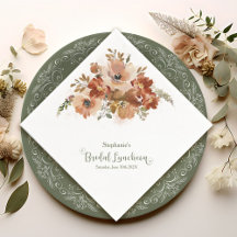 Peach Watercolor Floral Sage Green Bridal
