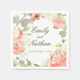 Guardanapo De Papel Peach Watercolor Floral Wedkin