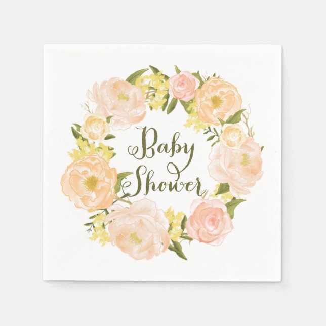 Guardanapo De Papel Peach Watercolor Peonies Wreath Chá de fraldas Nap (Frente)