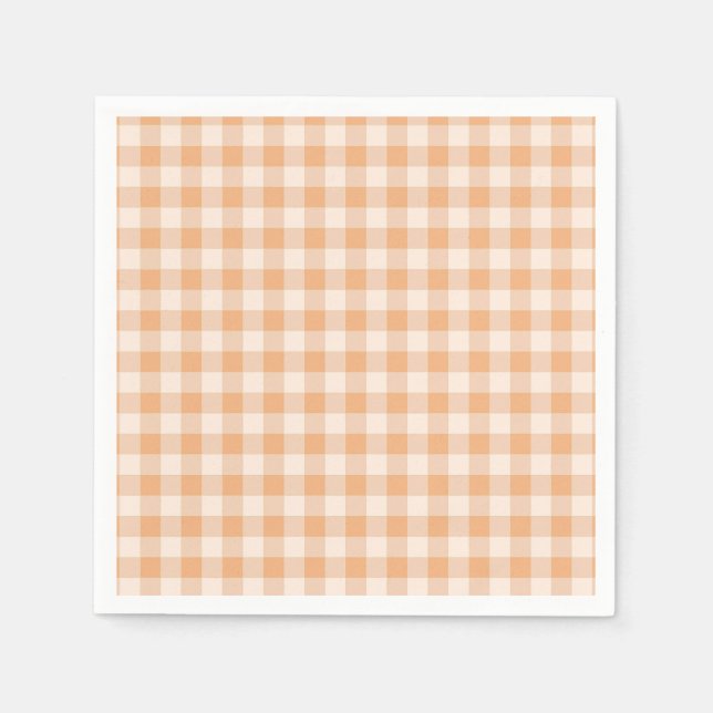 Guardanapo De Papel Peach White Checkered Gingham Patterno (Frente)