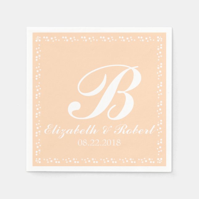 Guardanapo De Papel Peach White Wedding Monograma (Frente)