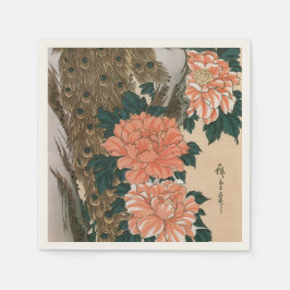 Guardanapo De Papel Peacock and Peonies by Hiroshige, Arte Japonesa