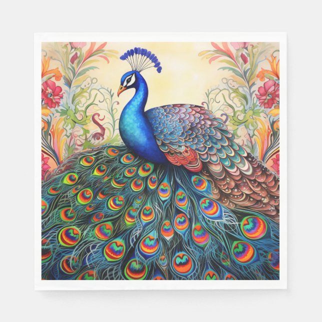 Guardanapo De Papel Peacock Floral Elegante Bonito Napkins (Frente)